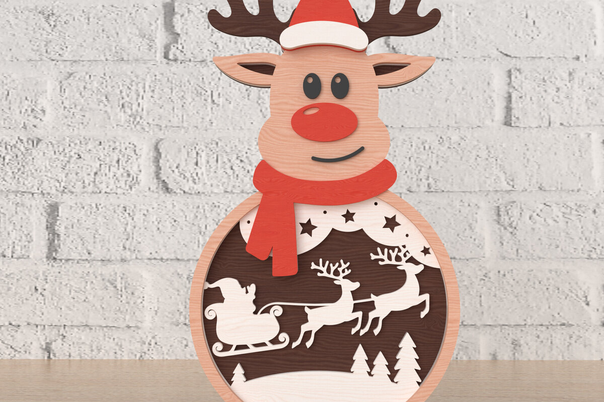 Intra απο ξύλο plywood 3mm-4mm πάχος – Διακόσμηση σκηνής τάρανδος με έλκηθρο Δίασταση  20x20 cm INTRAFABR-107818840