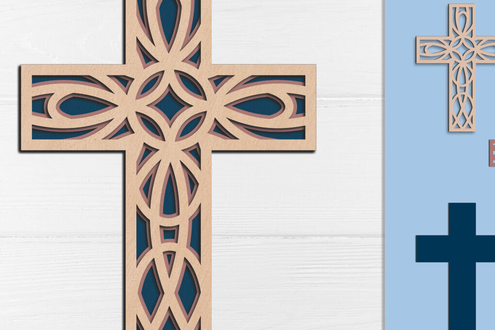 Intra απο ξύλο plywood 3mm-4mm πάχος – Θρησκευτικός Σταυρός 3d Layered Δίασταση  20x20 cm INTRAFABR-118477919