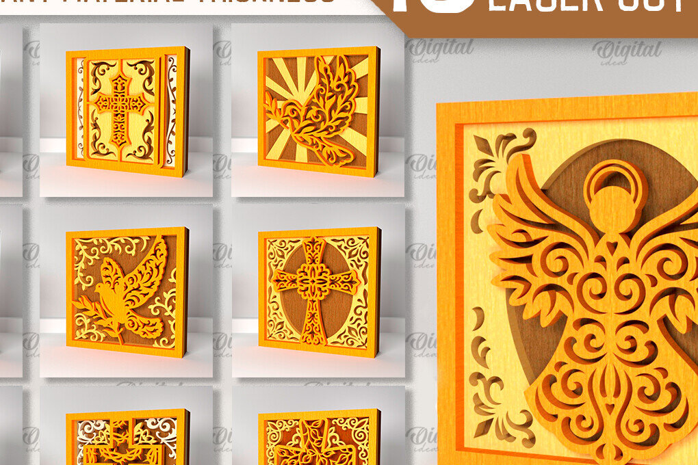 Intra απο ξύλο plywood 3mm-4mm πάχος – Πακέτο κοπής λέιζερ με θρησκευτική διακόσμηση Δίασταση  20x20 cm INTRAFABR-96753278