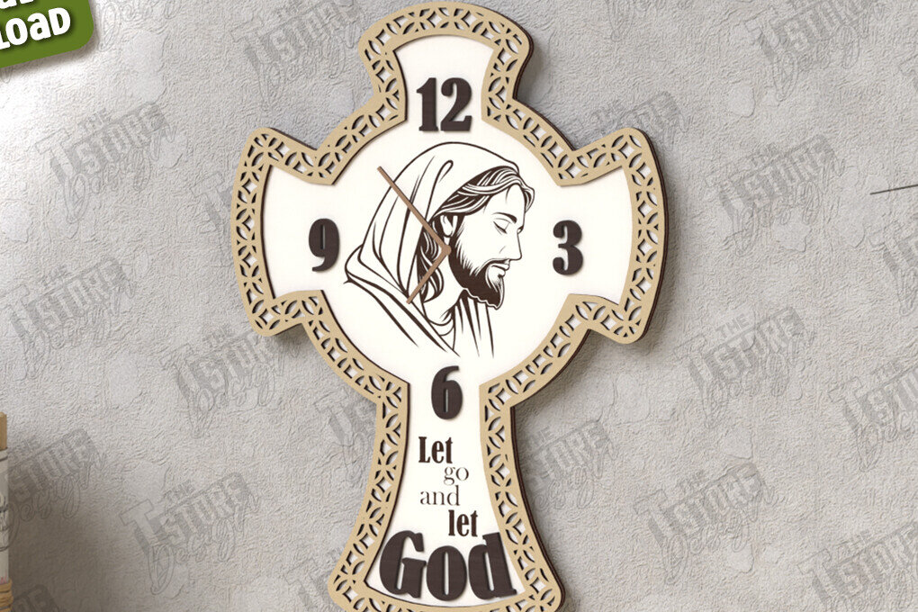 Intra απο ξύλο plywood 3mm-4mm πάχος – Θρησκευτικό ρολόι τοίχου | CNC Δίασταση  40x30 cm INTRAFABR-123825449