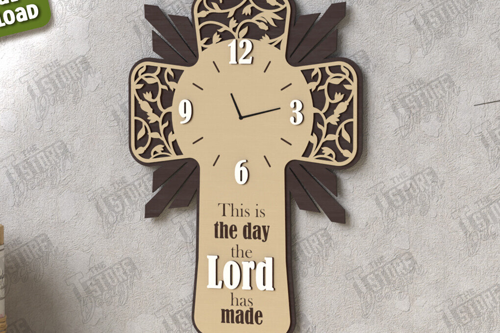 Intra απο ξύλο plywood 3mm-4mm πάχος – Θρησκευτικό ρολόι τοίχου | CNC Δίασταση  40x30 cm INTRAFABR-123825452