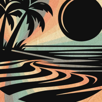 Intra απο ξύλο plywood 3mm-4mm πάχος – Πακέτο Palm Tree Retro Beach Scene Δίασταση  20x20 cm INTRAFABR-122352843 - Image 2