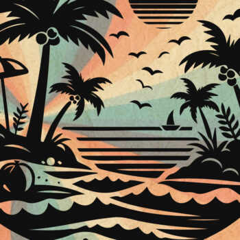 Intra απο ξύλο plywood 3mm-4mm πάχος – Πακέτο Palm Tree Retro Beach Scene Δίασταση  20x20 cm INTRAFABR-122352843 - Image 3