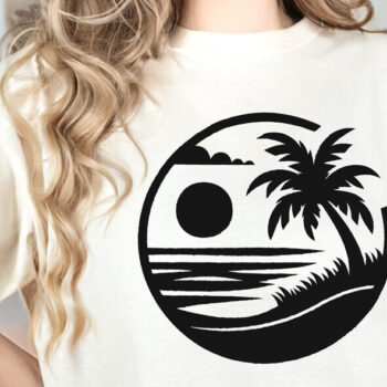 Intra απο ξύλο plywood 3mm-4mm πάχος – Πακέτο Palm Tree Retro Beach Scene Δίασταση  20x20 cm INTRAFABR-122352843 - Image 4