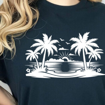 Intra απο ξύλο plywood 3mm-4mm πάχος – Πακέτο Palm Tree Retro Beach Scene Δίασταση  20x20 cm INTRAFABR-122352843 - Image 5