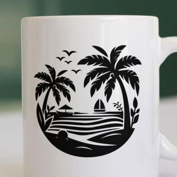 Intra απο ξύλο plywood 3mm-4mm πάχος – Πακέτο Palm Tree Retro Beach Scene Δίασταση  20x20 cm INTRAFABR-122352843 - Image 7