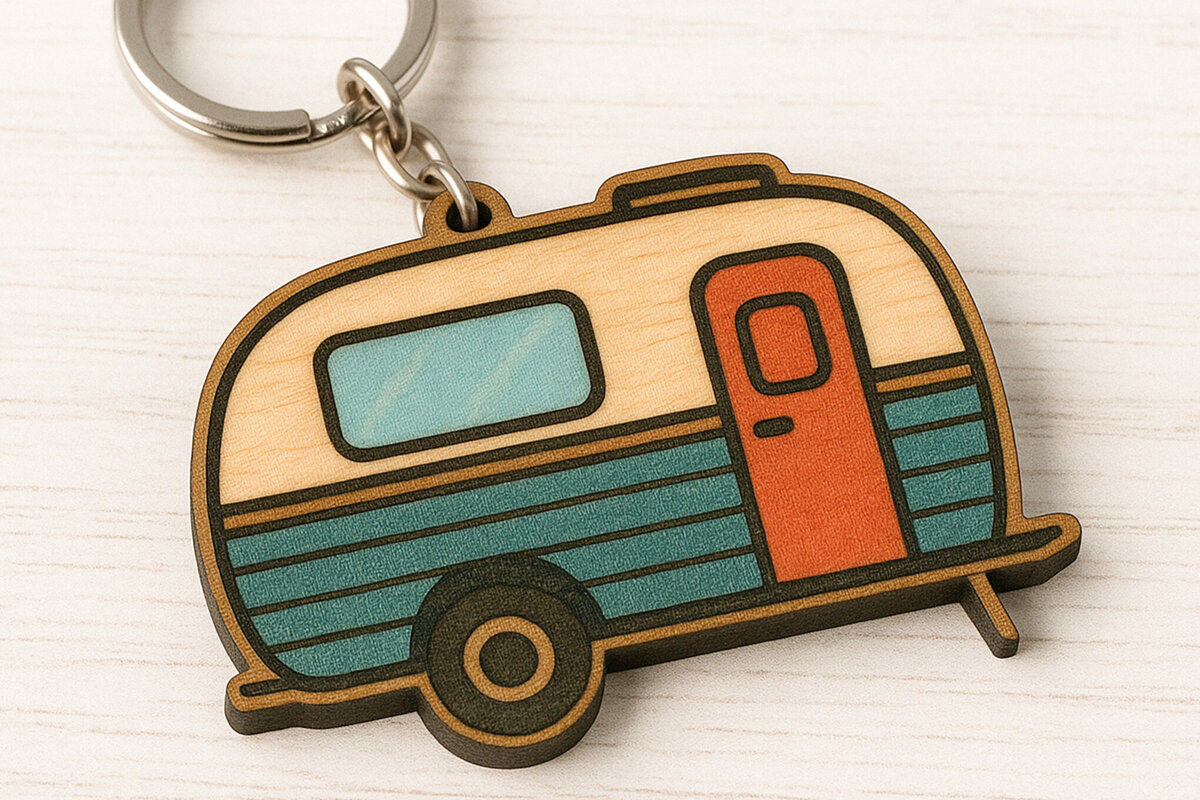 Intra απο ξύλο plywood 3mm-4mm πάχος – Μπρελόκ ρετρό τροχόσπιτο Δίασταση  5x5 cm INTRAFABR-120685169