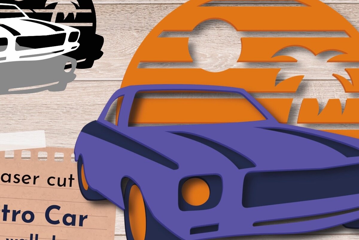 Intra απο ξύλο plywood 3mm-4mm πάχος – Retro Car 3D Layered Art, Vintage Δίασταση  20x20 cm INTRAFABR-62212076