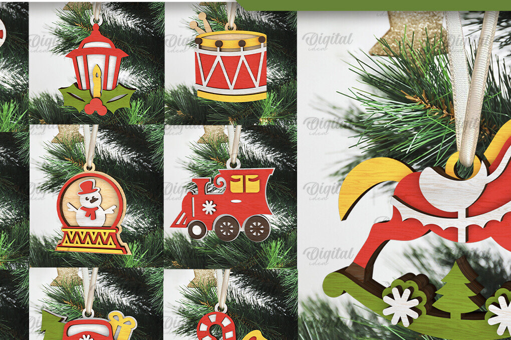 Intra απο ξύλο plywood 3mm-4mm πάχος – Ρετρό χριστουγεννιάτικο στολίδι LaserCut Πακέτο Δίασταση  20x20 cm INTRAFABR-105939535