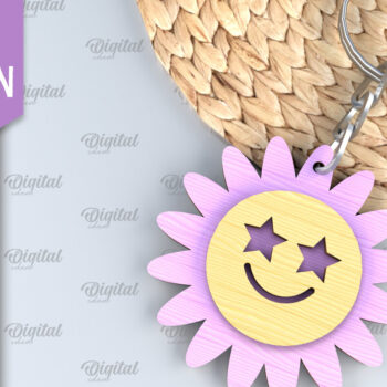 Intra απο ξύλο plywood 3mm-4mm πάχος – Retro Smiley Μπρελόκ με λέιζερ Δίασταση 5x5 cm INTRAFABR-89119467 - Image 1