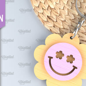 Intra απο ξύλο plywood 3mm-4mm πάχος – Retro Smiley Μπρελόκ με λέιζερ Δίασταση 5x5 cm INTRAFABR-89119786