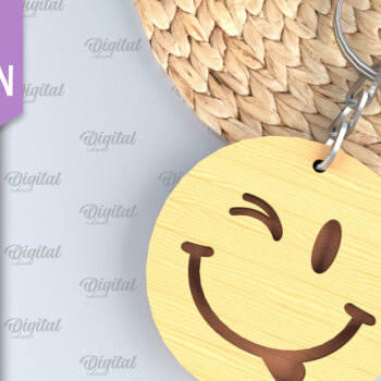 Intra απο ξύλο plywood 3mm-4mm πάχος – Retro Smiley Μπρελόκ με λέιζερ Δίασταση  5x5 cm INTRAFABR-89119875 - Image 1