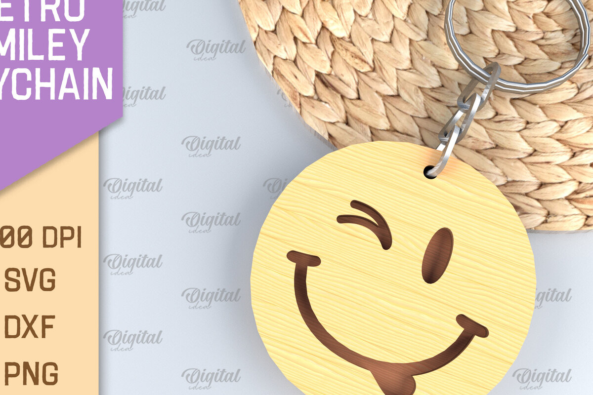 Intra απο ξύλο plywood 3mm-4mm πάχος – Retro Smiley Μπρελόκ με λέιζερ Δίασταση  5x5 cm INTRAFABR-89119875