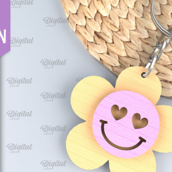 Intra απο ξύλο plywood 3mm-4mm πάχος – Retro Smiley Μπρελόκ με λέιζερ Δίασταση 5x5 cm INTRAFABR-89118993 - Image 1