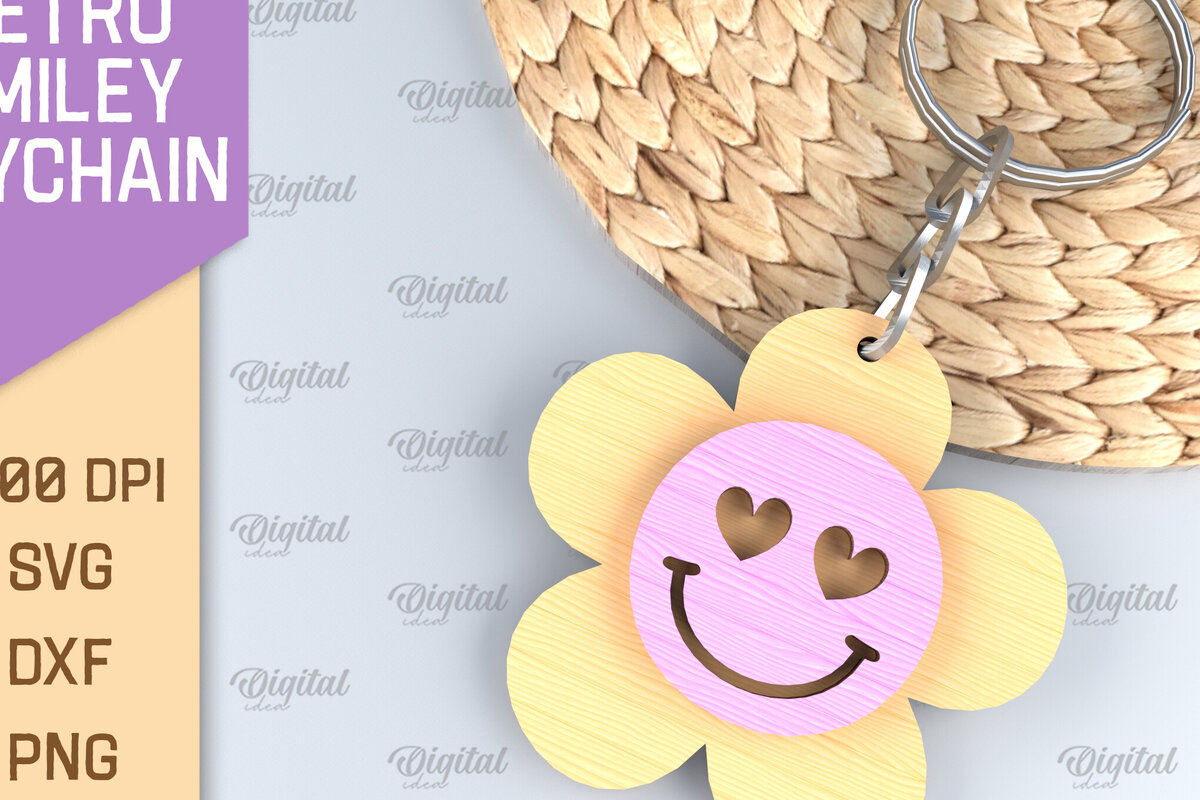 Intra απο ξύλο plywood 3mm-4mm πάχος – Retro Smiley Μπρελόκ με λέιζερ Δίασταση  5x5 cm INTRAFABR-89118993