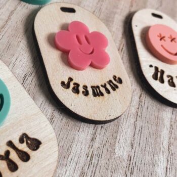 Intra απο ξύλο plywood 3mm-4mm πάχος – Ρετρό Smiley Μπρελόκ Δίασταση  5x5 cm INTRAFABR-74516536 - Image 3