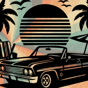 Intra απο ξύλο plywood 3mm-4mm πάχος – Retro Summer Beach Classic Car-v1 Δίασταση  20x20 cm INTRAFABR-117281120