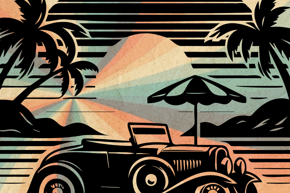 Intra απο ξύλο plywood 3mm-4mm πάχος – Ρετρό Summer Beach Classic Car-v3 Δίασταση  20x20 cm INTRAFABR-117306704