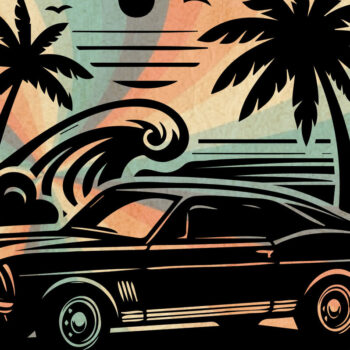 Intra απο ξύλο plywood 3mm-4mm πάχος – Retro Summer Beach Classic Car-v5 Δίασταση 20x20 cm INTRAFABR-117350059 - Image 1