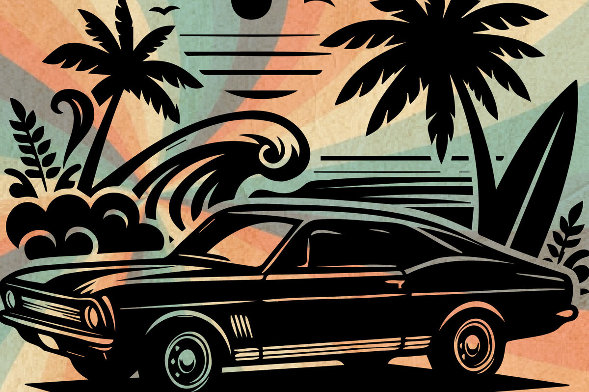 Intra απο ξύλο plywood 3mm-4mm πάχος – Retro Summer Beach Classic Car-v5 Δίασταση  20x20 cm INTRAFABR-117350059