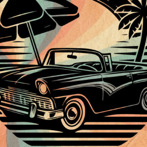 Intra απο ξύλο plywood 3mm-4mm πάχος – Retro Summer Beach Classic Car-v6 Δίασταση  20x20 cm INTRAFABR-117353388