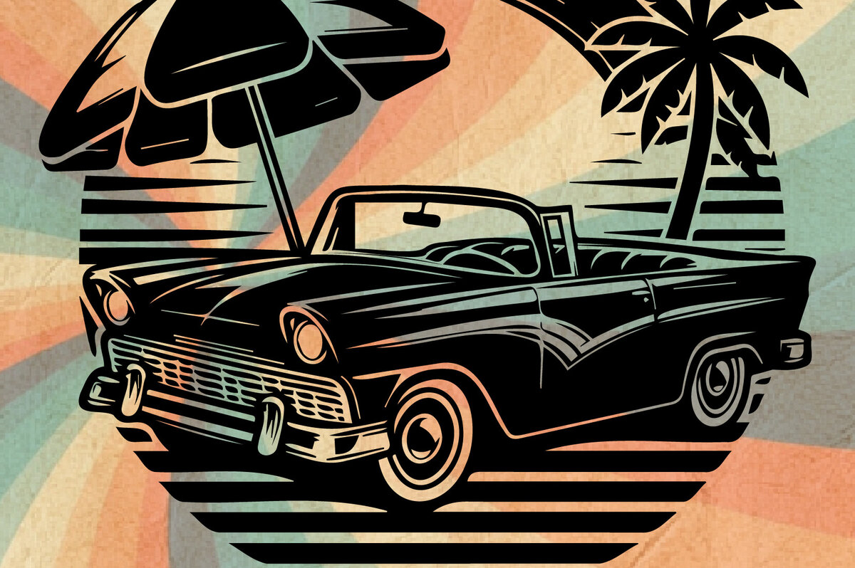 Intra απο ξύλο plywood 3mm-4mm πάχος – Retro Summer Beach Classic Car-v6 Δίασταση  20x20 cm INTRAFABR-117353388