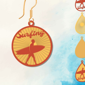 Intra απο ξύλο plywood 3mm-4mm πάχος – Ρετρό καλοκαιρινό σκουλαρίκι, Surfing Δίασταση  5x5 cm INTRAFABR-66880898
