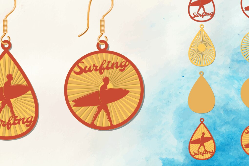 Intra απο ξύλο plywood 3mm-4mm πάχος – Ρετρό καλοκαιρινό σκουλαρίκι, Surfing Δίασταση  5x5 cm INTRAFABR-66880898