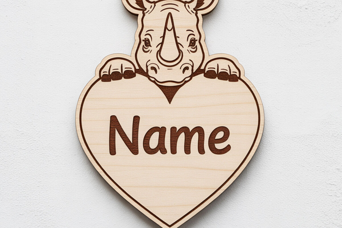 Intra απο ξύλο plywood 3mm-4mm πάχος – Rhino Heart Name Keychain Δίασταση  5x5 cm INTRAFABR-122895500