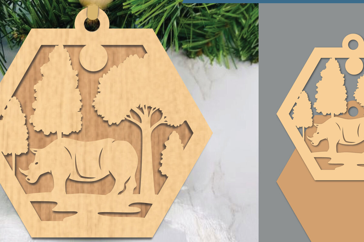 Intra απο ξύλο plywood 3mm-4mm πάχος – Ρινόκερος στο δάσος στολίδι Δίασταση  20x20 cm INTRAFABR-105556387