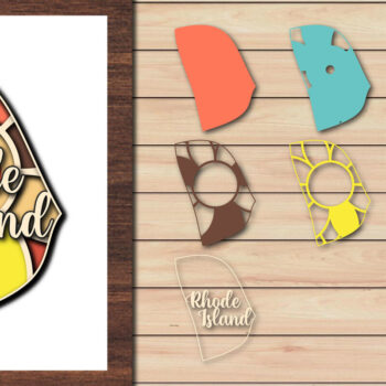 Intra απο ξύλο plywood 3mm-4mm πάχος – Κοπή χαρτιού Rhode Island USA State 3d Δίασταση  20x20 cm INTRAFABR-64957213 - Image 1
