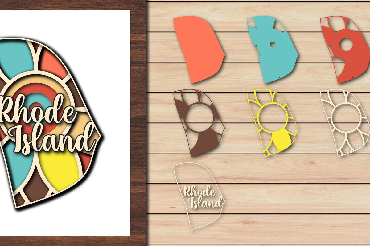 Intra απο ξύλο plywood 3mm-4mm πάχος – Κοπή χαρτιού Rhode Island USA State 3d Δίασταση  20x20 cm INTRAFABR-64957213