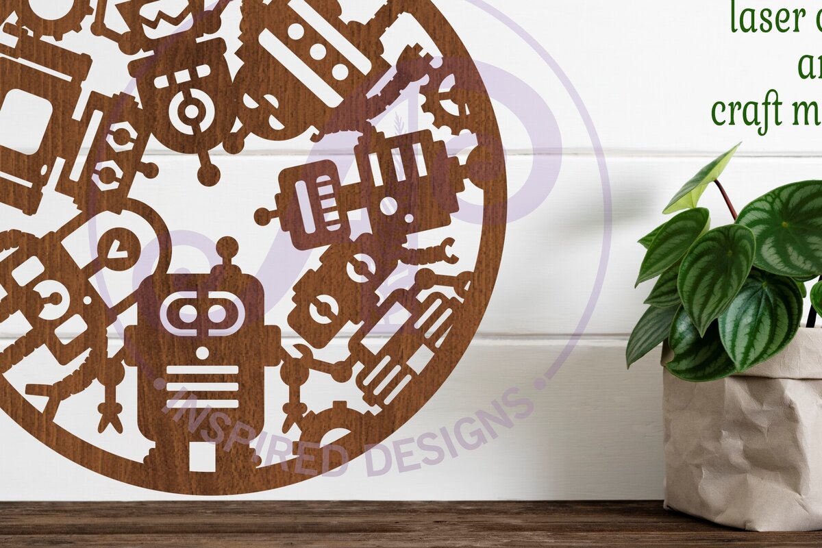 Intra απο ξύλο plywood 3mm-4mm πάχος – Ρομπότ επιγραφή τοίχου, αρχείο. Διάνυσμα Δίασταση  40x30 cm INTRAFABR-81785452