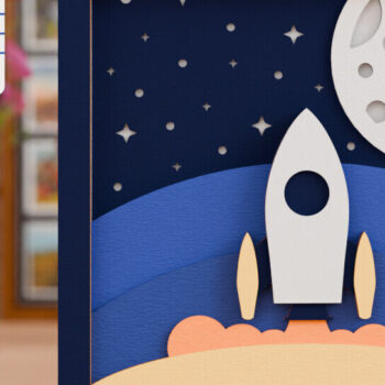 Intra απο ξύλο plywood 3mm-4mm πάχος – Rocket Flying to Moon Craft Design Δίασταση 40x30 cm INTRAFABR-115473342 - Image 1