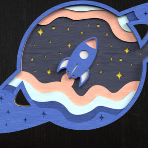 Intra απο ξύλο plywood 3mm-4mm πάχος – Rocket in Saturn – Layered Space Δίασταση  20x20 cm INTRAFABR-121273483