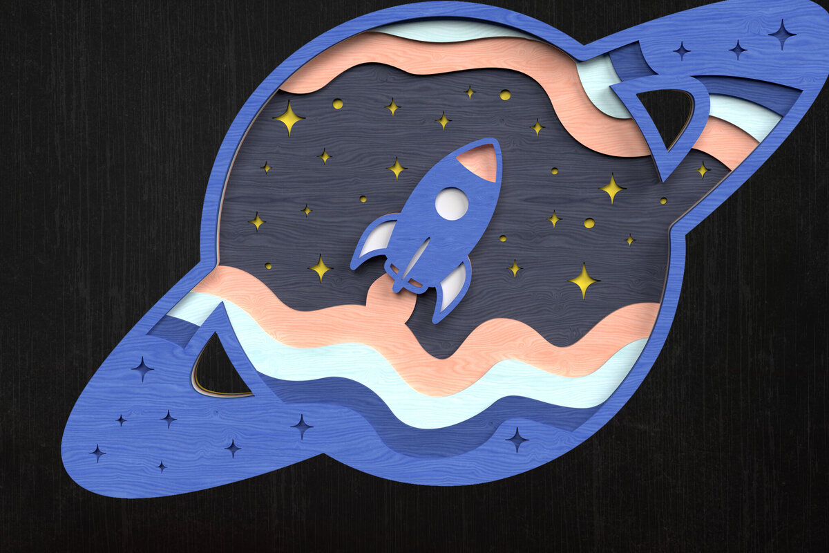 Intra απο ξύλο plywood 3mm-4mm πάχος – Rocket in Saturn – Layered Space Δίασταση  20x20 cm INTRAFABR-121273483