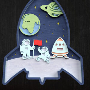 Intra απο ξύλο plywood 3mm-4mm πάχος – Rocket Layered 3D Space Scene Δίασταση  20x20 cm INTRAFABR-121273404