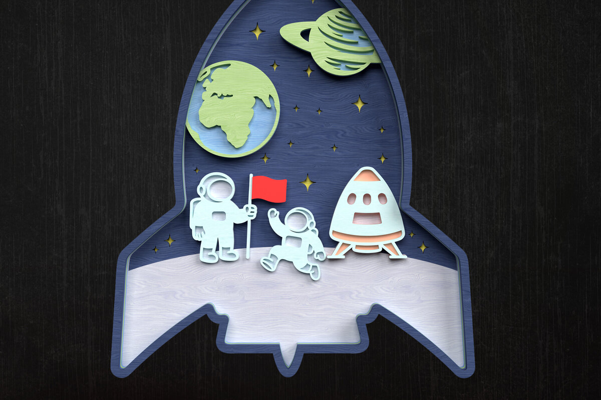 Intra απο ξύλο plywood 3mm-4mm πάχος – Rocket Layered 3D Space Scene Δίασταση  20x20 cm INTRAFABR-121273404