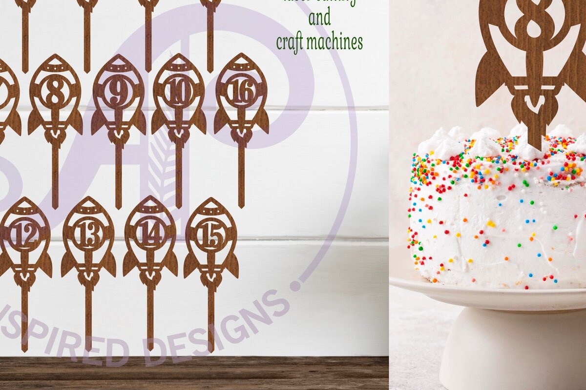 Intra απο ξύλο plywood 3mm-4mm πάχος – Rocket Number Cake Toppers, 16 σχέδια Δίασταση  20x20 cm INTRAFABR-119150252