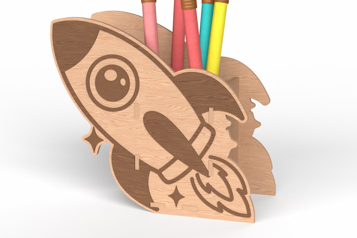 Intra απο ξύλο plywood 3mm-4mm πάχος – Rocket Pen Holder – Kids Organizer Δίασταση  20x20 cm INTRAFABR-118999376