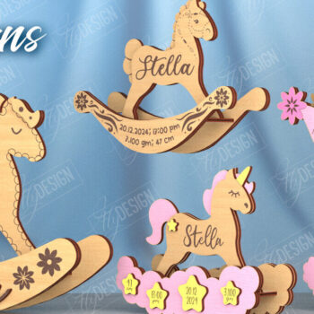 Intra απο ξύλο plywood 3mm-4mm πάχος – Πακέτο ανακοινώσεων γέννησης Rocking Horse Δίασταση  20x20 cm INTRAFABR-115677203 - Image 1