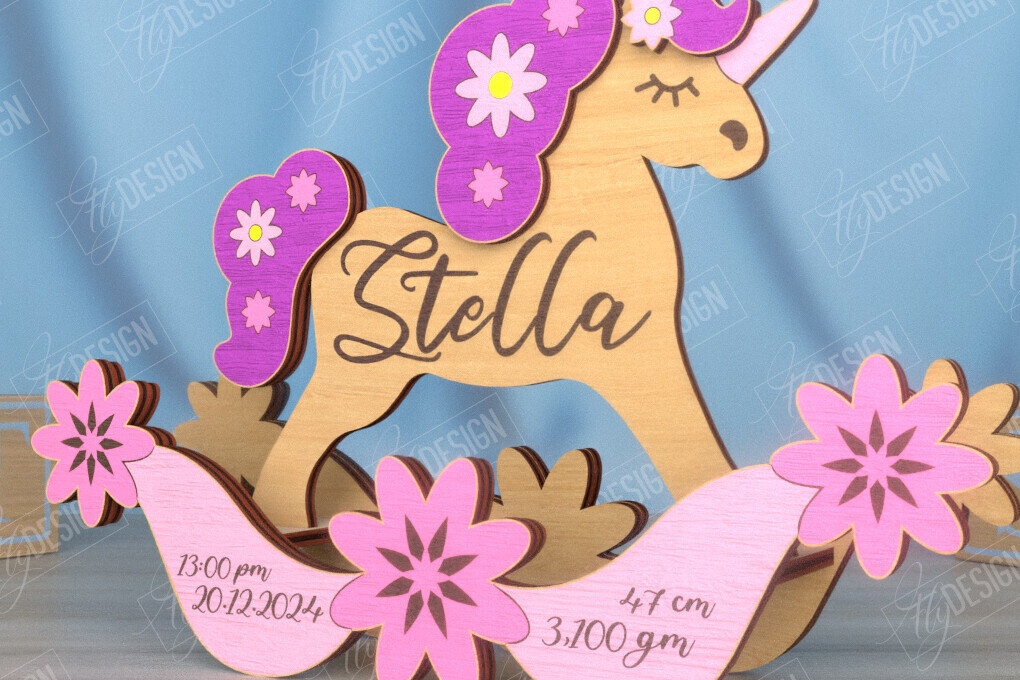 Intra απο ξύλο plywood 3mm-4mm πάχος – Ανακοίνωση Γέννησης Rocking Horse|Νεογέννητο Δίασταση  20x20 cm INTRAFABR-115676855