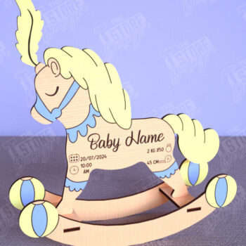 Intra απο ξύλο plywood 3mm-4mm πάχος – Ανακοίνωση Γέννησης Rocking Horse|Νεογέννητο Δίασταση  20x20 cm INTRAFABR-113990374 - Image 1