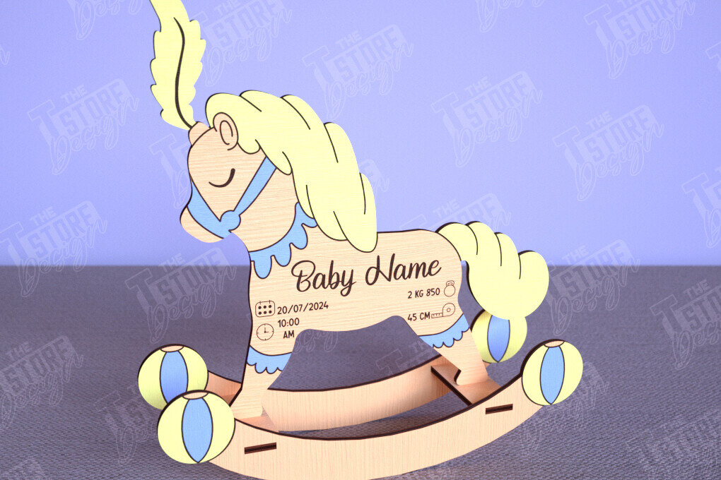 Intra απο ξύλο plywood 3mm-4mm πάχος – Ανακοίνωση Γέννησης Rocking Horse|Νεογέννητο Δίασταση  20x20 cm INTRAFABR-113990374