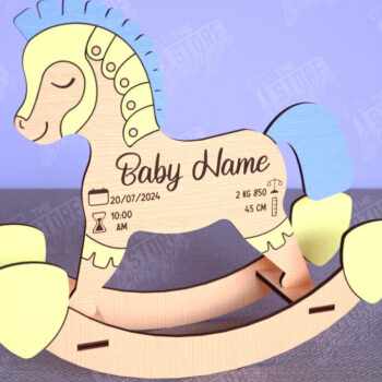 Intra απο ξύλο plywood 3mm-4mm πάχος – Ανακοίνωση Γέννησης Rocking Horse|Νεογέννητο Δίασταση 20x20 cm INTRAFABR-113990377 - Image 1