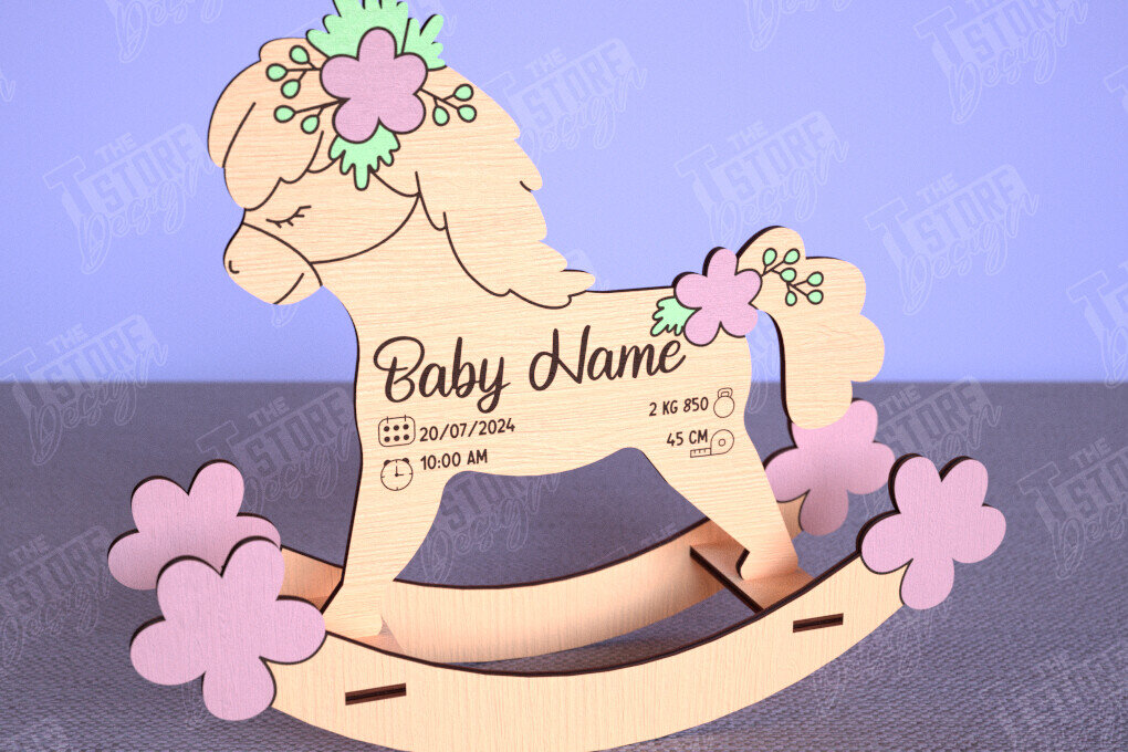 Intra απο ξύλο plywood 3mm-4mm πάχος – Ανακοίνωση Γέννησης Rocking Horse|Νεογέννητο Δίασταση  20x20 cm INTRAFABR-113990381