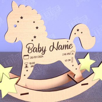 Intra απο ξύλο plywood 3mm-4mm πάχος – Ανακοίνωση Γέννησης Rocking Horse|Νεογέννητο Δίασταση  20x20 cm INTRAFABR-113990386 - Image 1