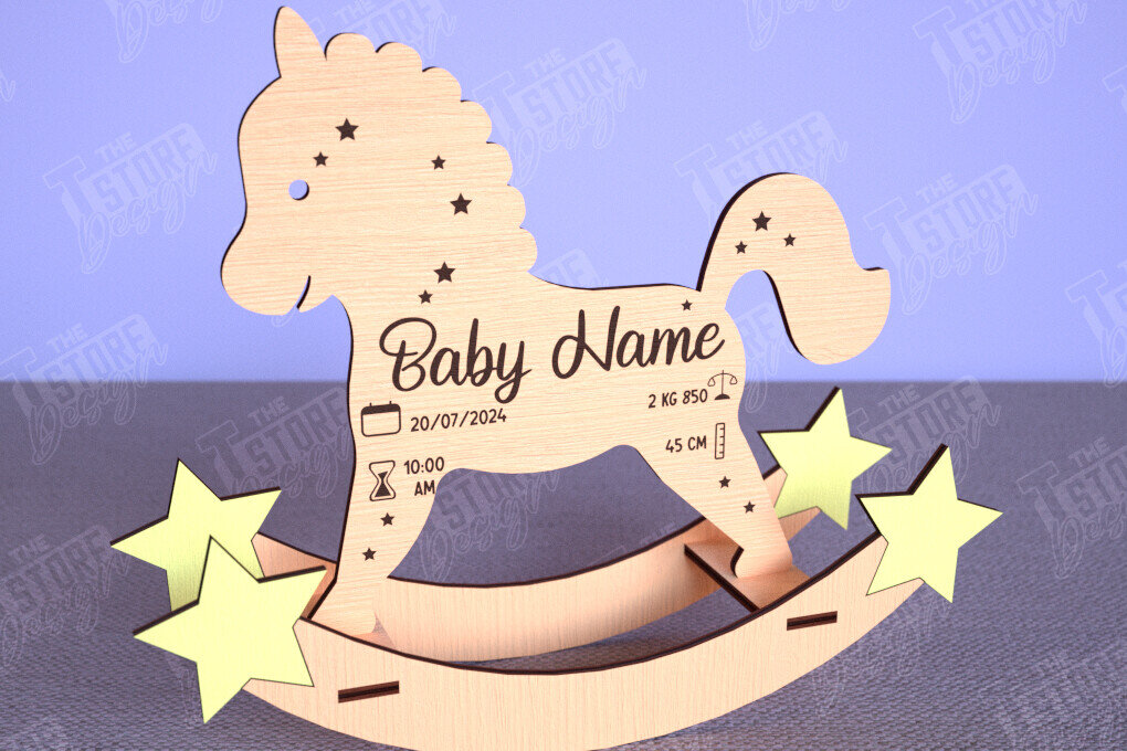 Intra απο ξύλο plywood 3mm-4mm πάχος – Ανακοίνωση Γέννησης Rocking Horse|Νεογέννητο Δίασταση  20x20 cm INTRAFABR-113990386