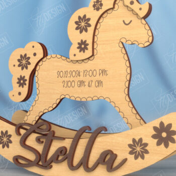 Intra απο ξύλο plywood 3mm-4mm πάχος – Ανακοίνωση Γέννησης Rocking Horse|Νεογέννητο Δίασταση  20x20 cm INTRAFABR-115676811 - Image 1