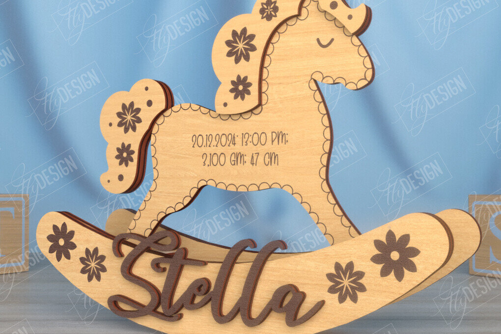 Intra απο ξύλο plywood 3mm-4mm πάχος – Ανακοίνωση Γέννησης Rocking Horse|Νεογέννητο Δίασταση  20x20 cm INTRAFABR-115676811